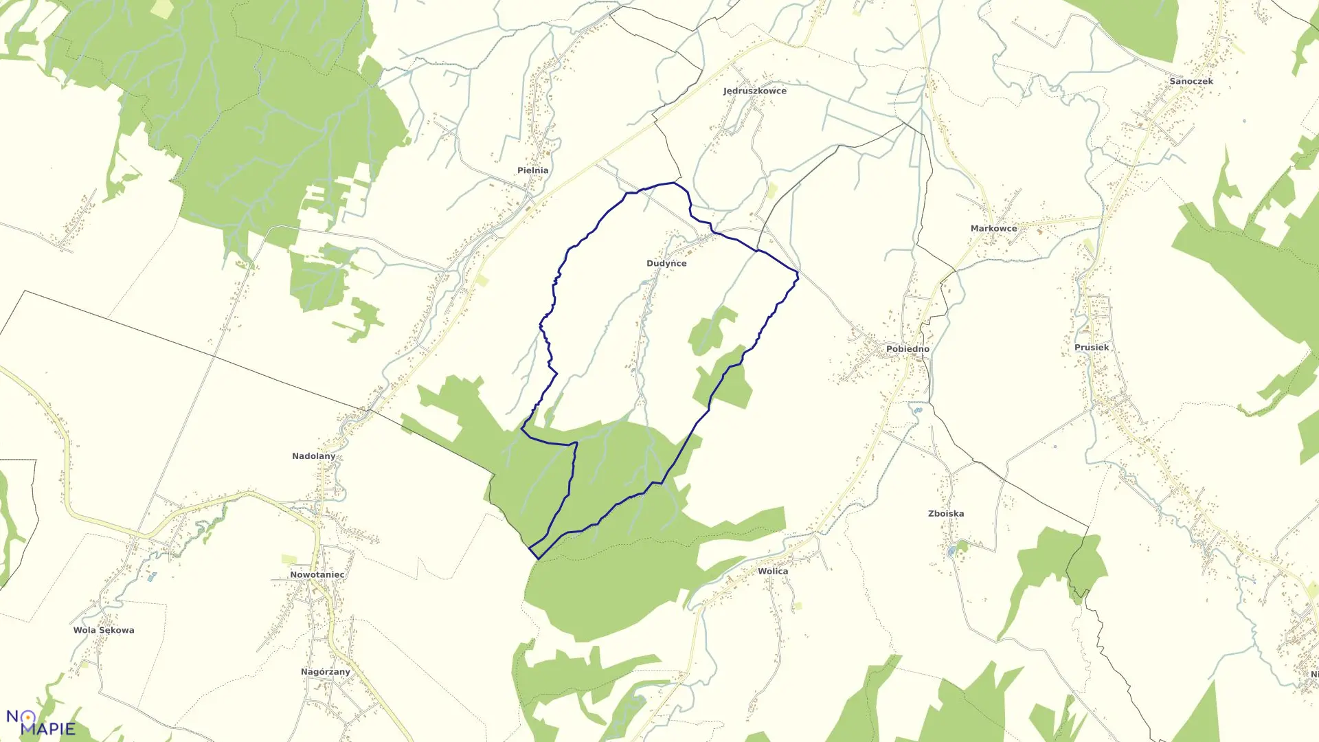 Mapa obrębu Dudyńce w gminie Bukowsko