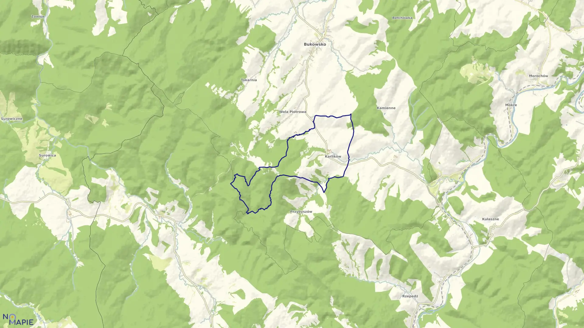 Mapa obrębu Karlików w gminie Bukowsko