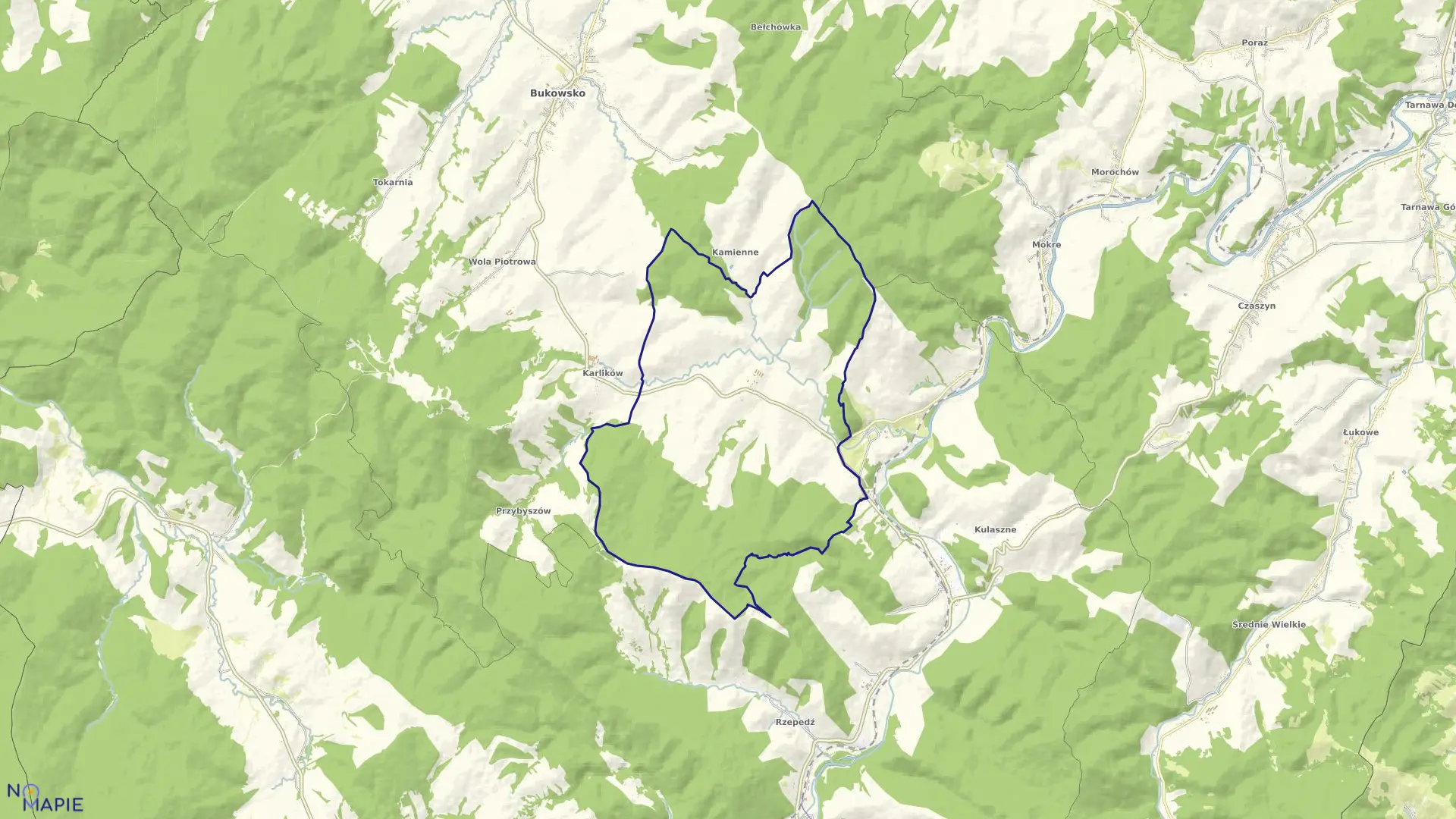 Mapa obrębu Płonna w gminie Bukowsko