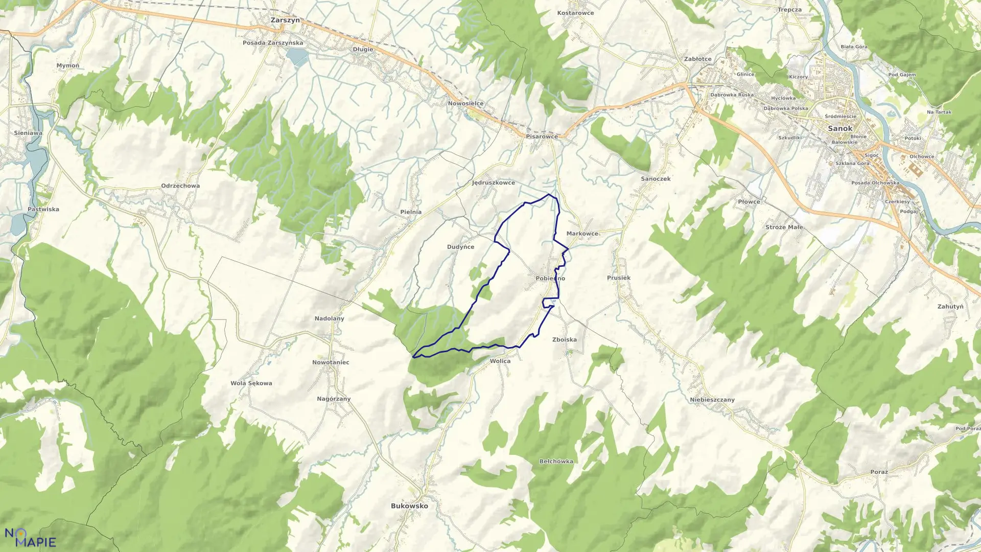 Mapa obrębu Pobiedno w gminie Bukowsko