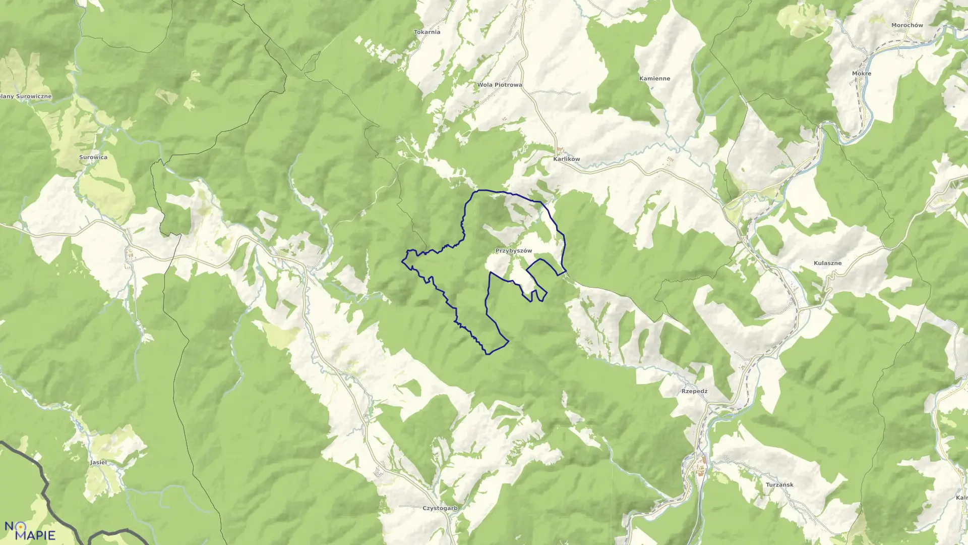 Mapa obrębu Przybyszów w gminie Bukowsko