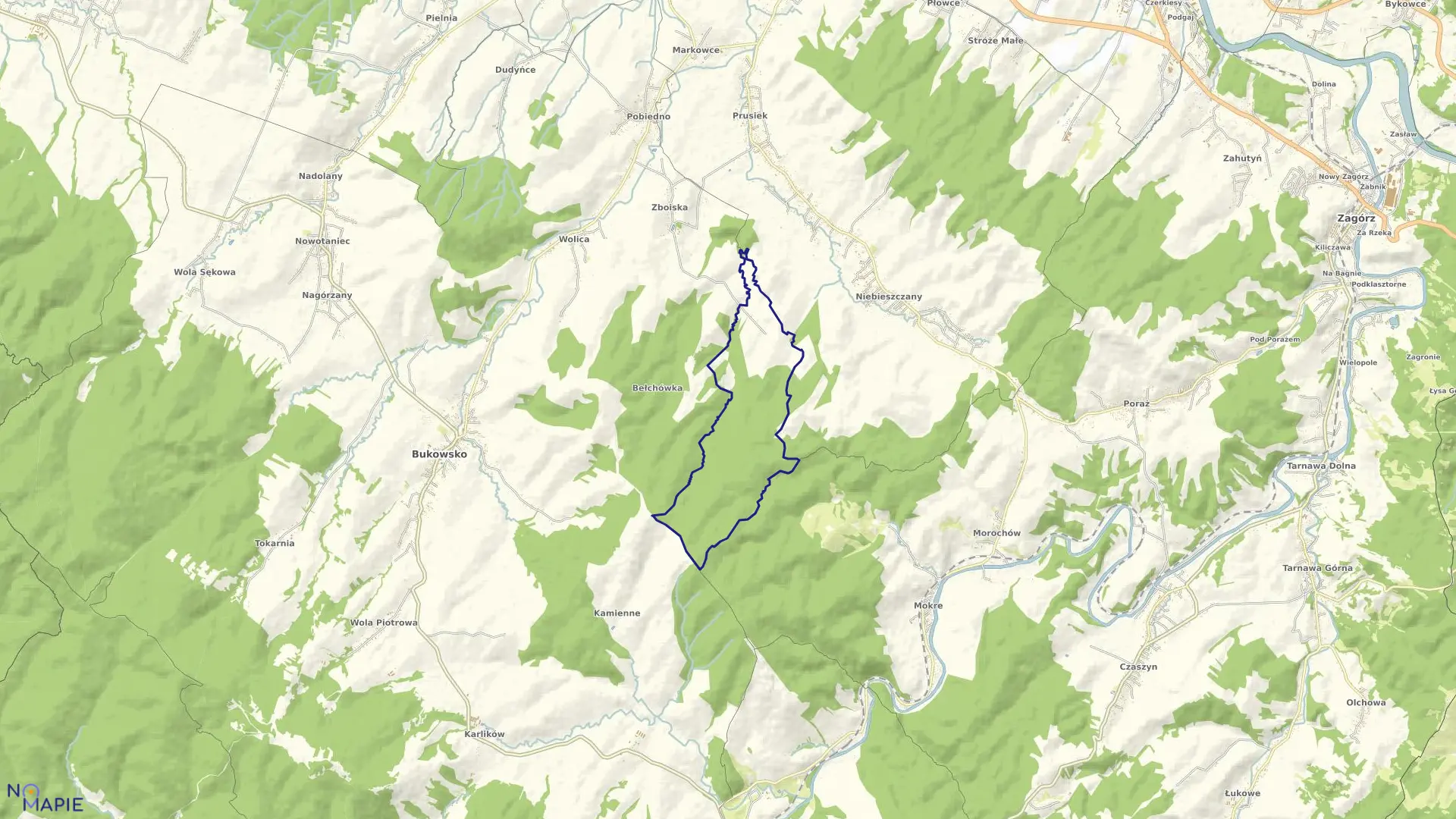 Mapa obrębu Ratnawica w gminie Bukowsko