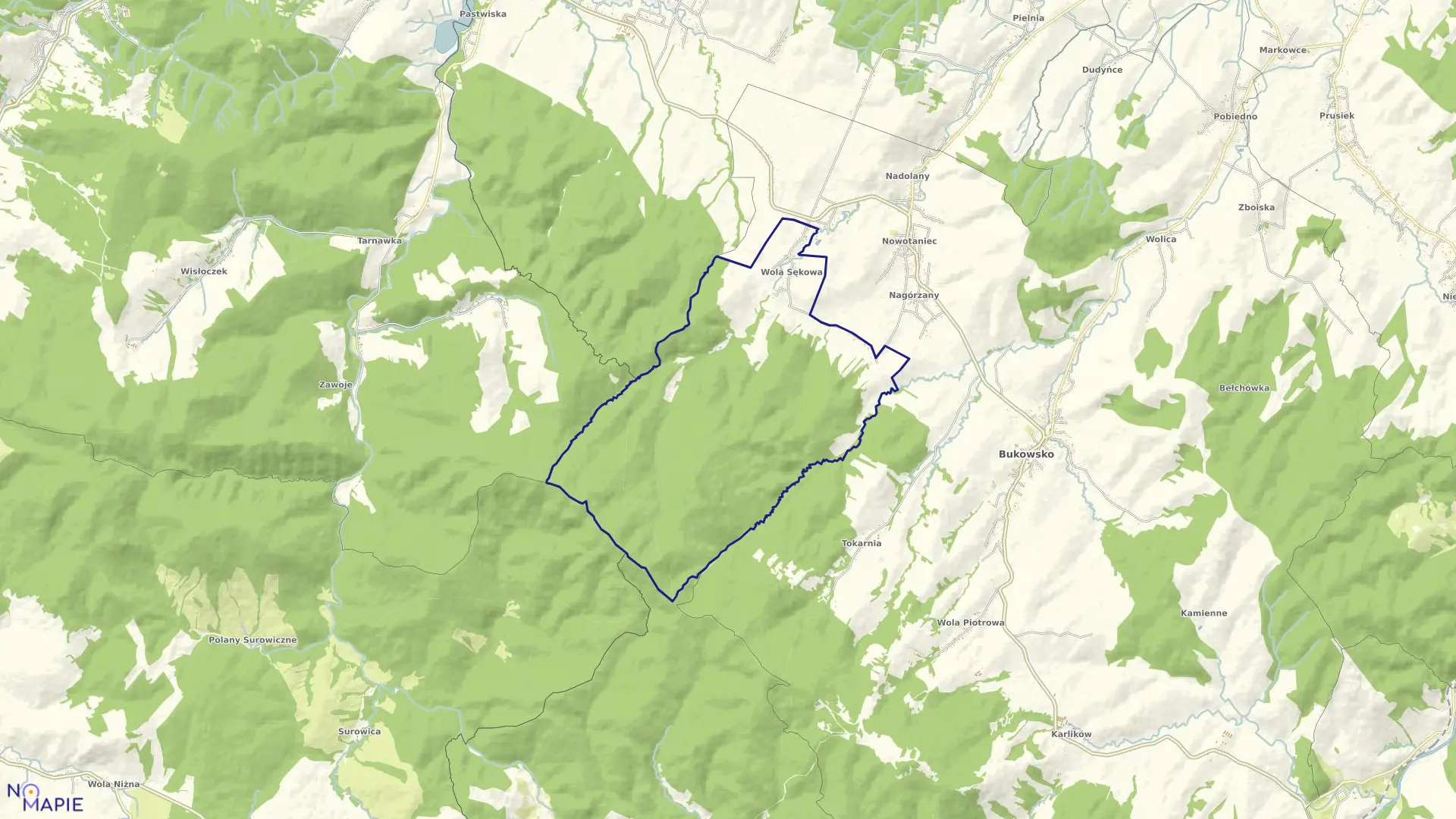 Mapa obrębu Wola Sękowa w gminie Bukowsko