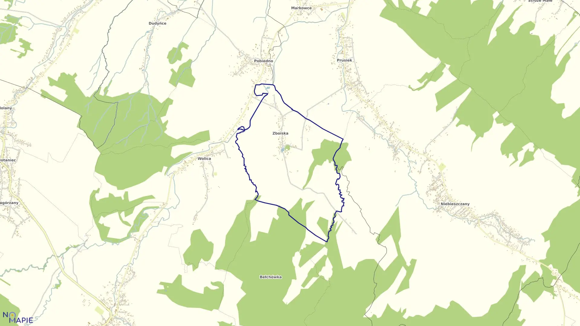 Mapa obrębu Zboiska w gminie Bukowsko